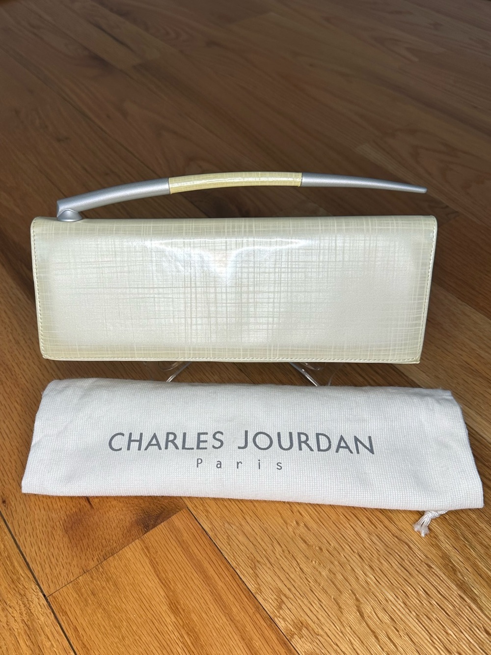 Charles Jourdan Cream Patent Evening Clutch